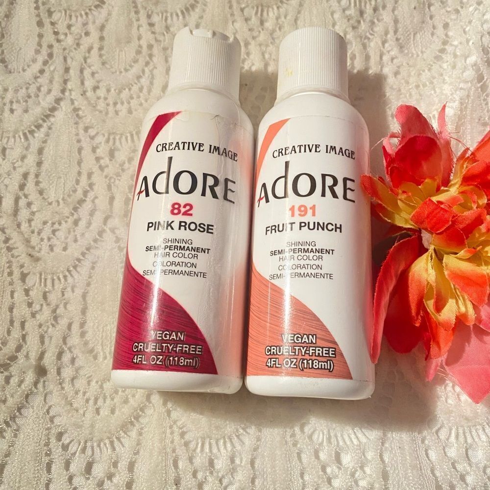 🛍️ Adore Semi Permanent Hair Color
- 4 Fl Oz - 191 Fruit punch & 82 Pink Rose 🌹